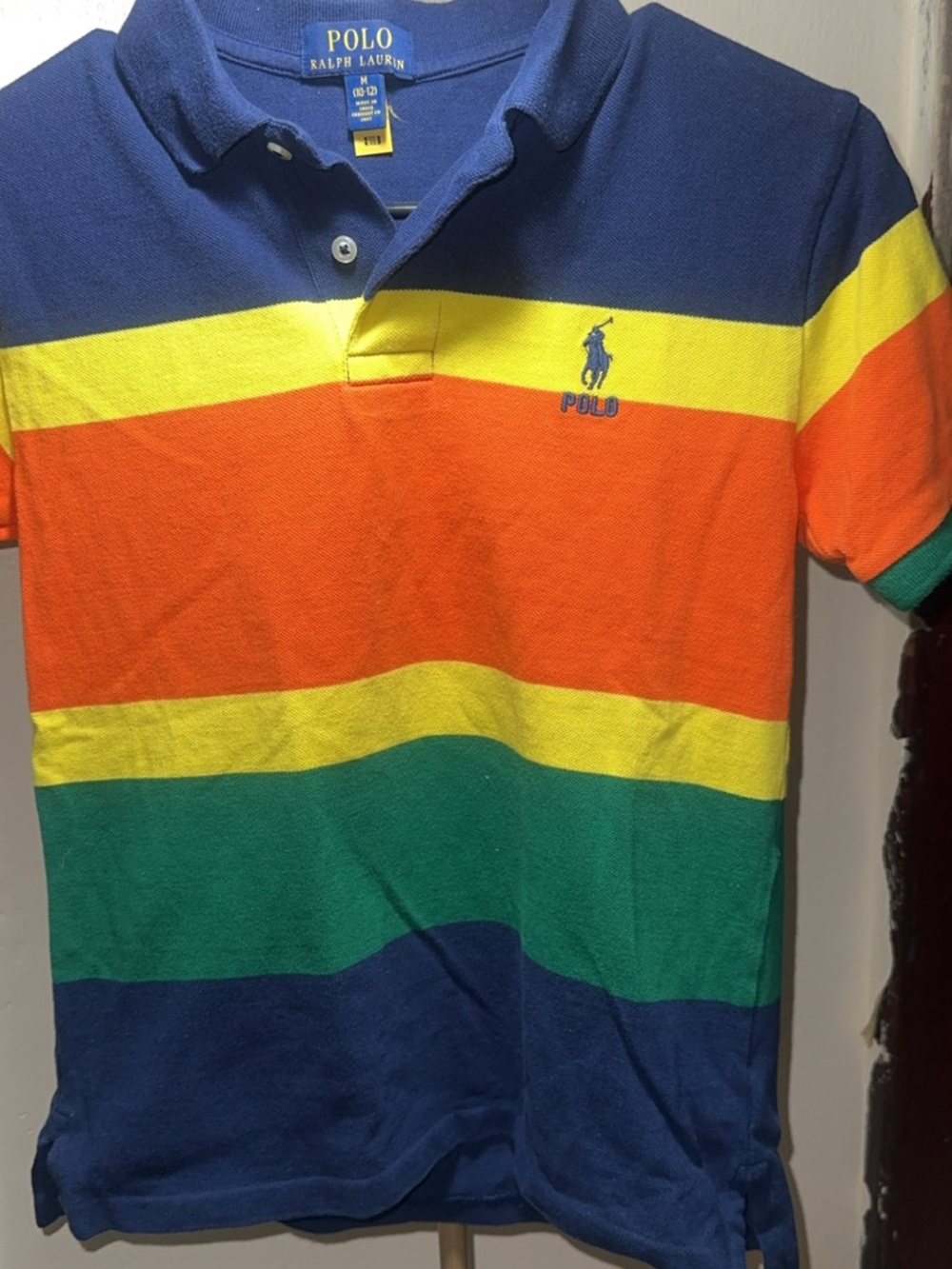 Polo by Ralph Lauren Boys' Bold Rainbow Stripe Polo - Navy/Orange/Yellow/Green